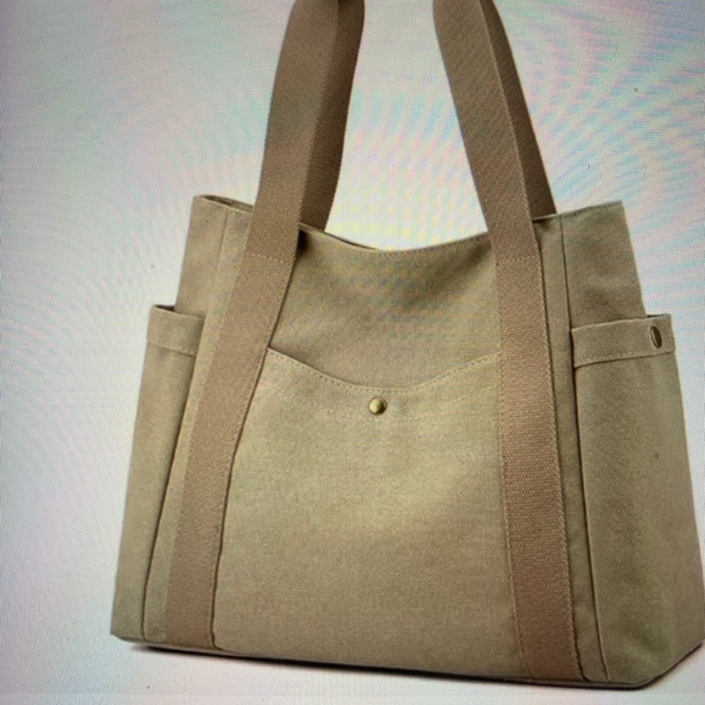 Casual khaki canvas tote bag